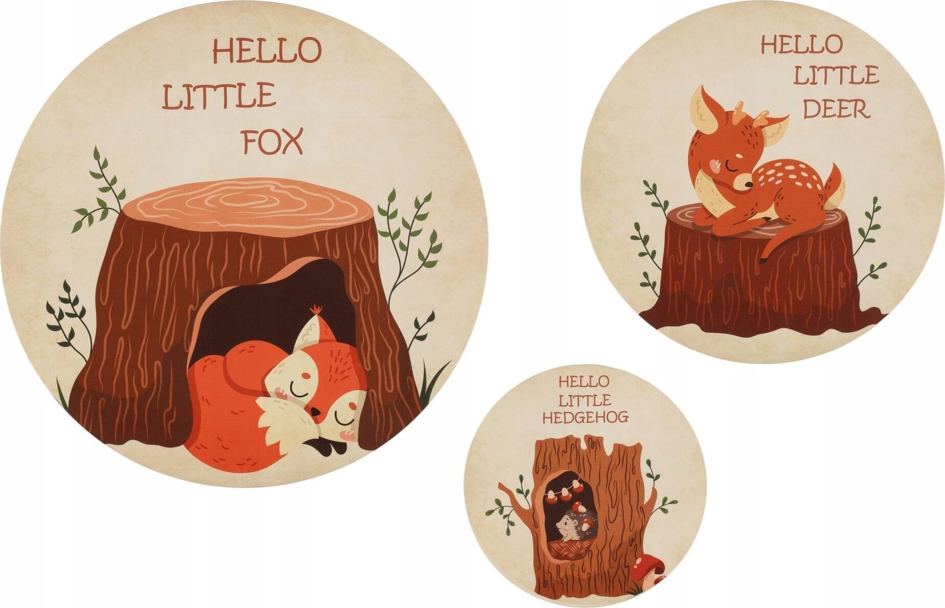 Okrągłe obrazki ze zwierzątkami do pokoju dziecięcego, 3 szt.