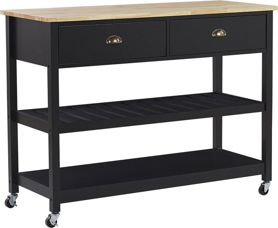 Beliani Drewniany wózek kuchenny 2 szuflady czarny NAVARINO!