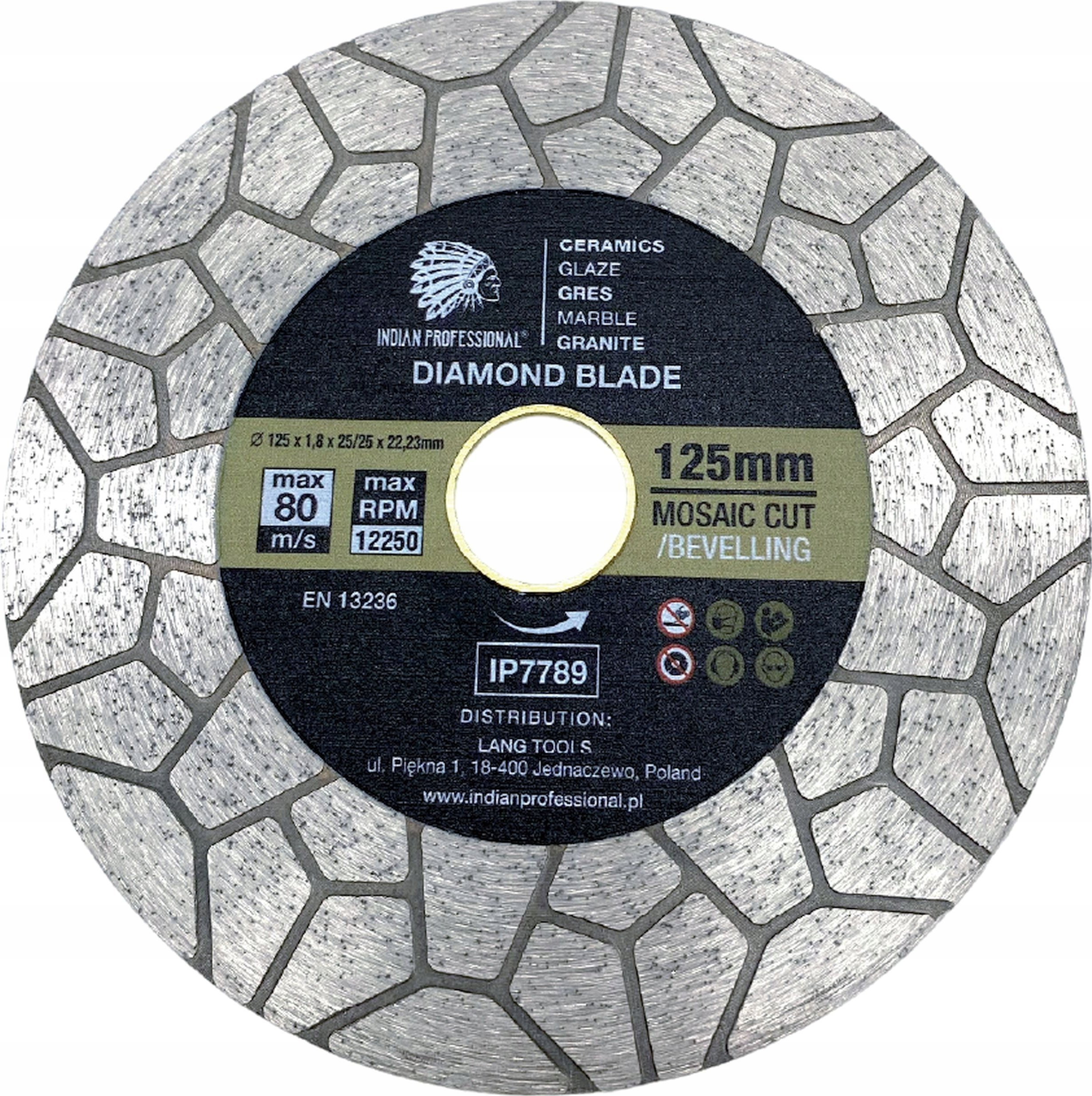 INDIAN PROFESSIONAL TARCZA DIAMENTOWA 125mm x 2,0mm x 22,2mm MOSAIC CUT /INDIAN PROFESSIONAL