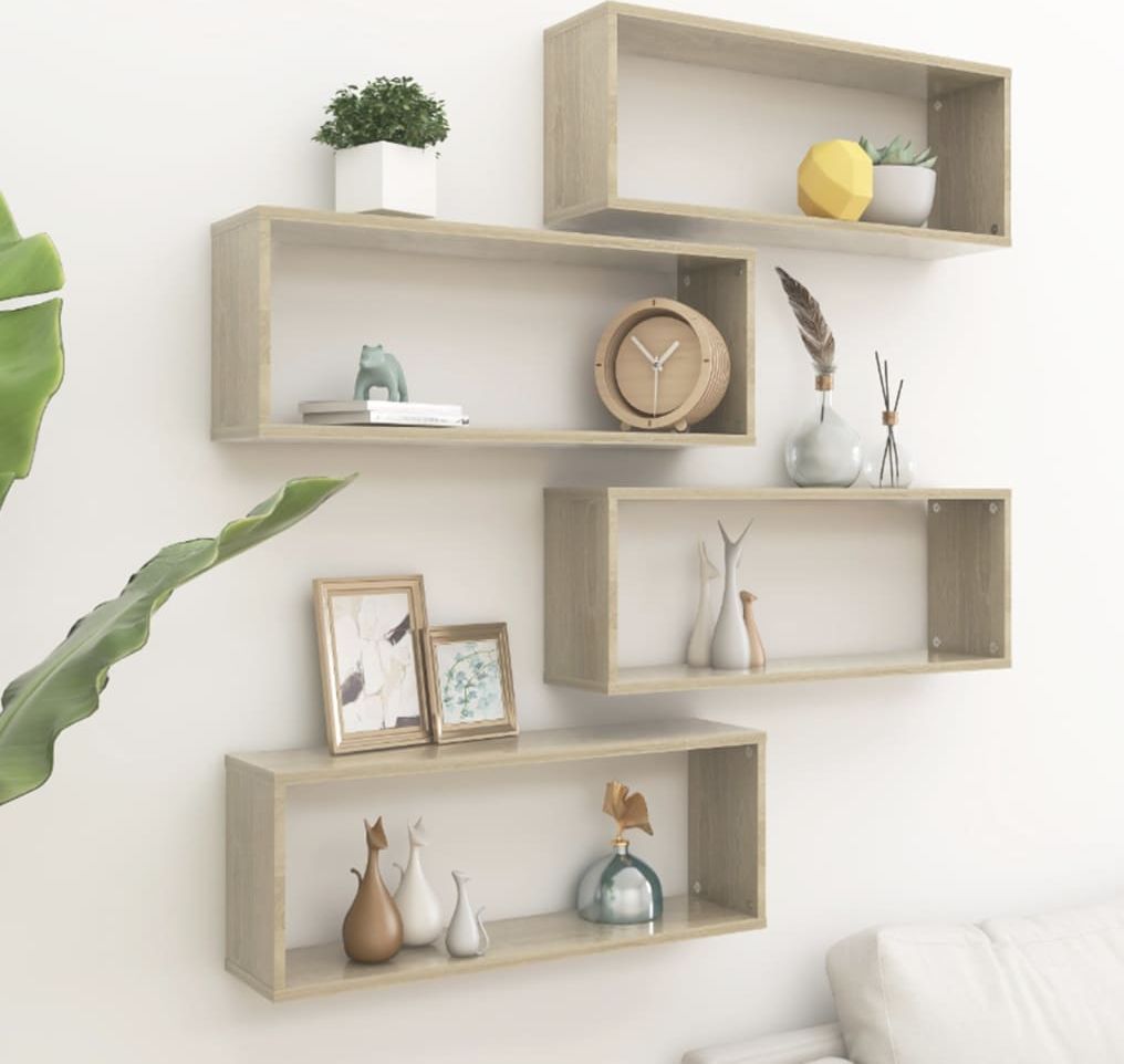 vidaXL Półki ścienne kostki, 4 szt., dąb sonoma, 60x15x23 cm, płyta