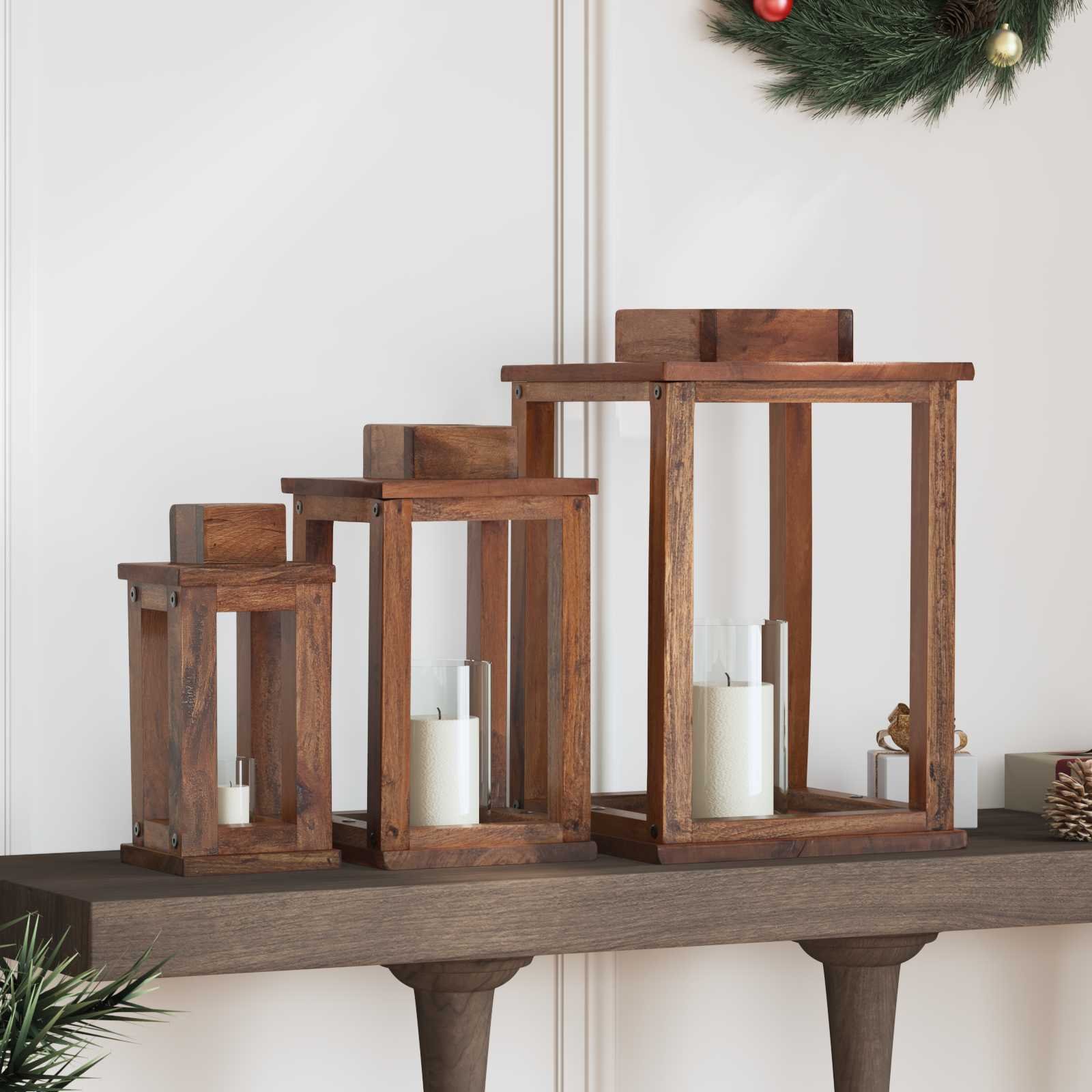 vidaXL Latarnia 3 pcs Drewno mahoniowe