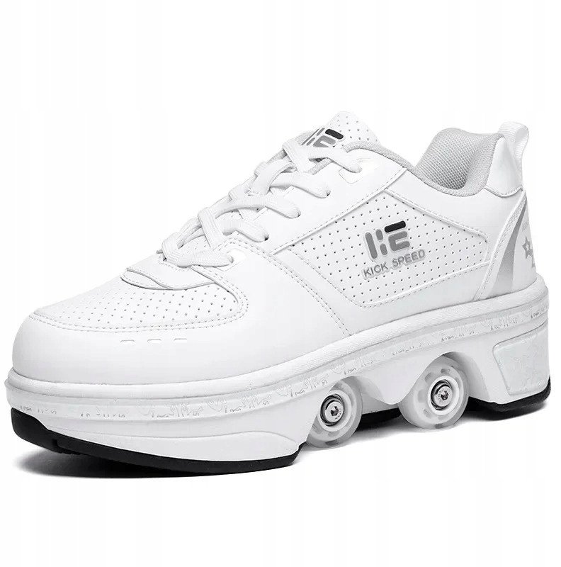 BUTOROLKI BUTY ROLKI Z KÓŁKAMI ROLKAMI PODŚWIETLANE 7-LED UNISEX BIAŁE r.39