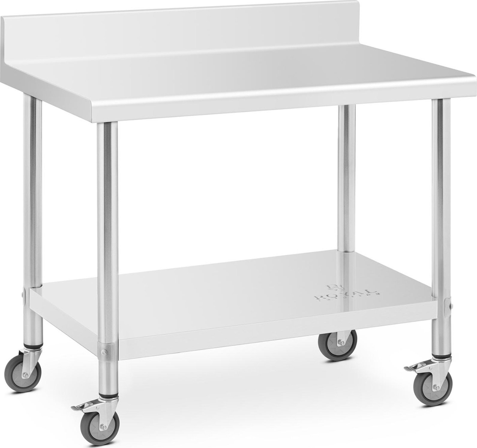 Royal Catering Stół blat roboczy przyścienny z rantem na kółkach 1 półka 100 x 60 cm do 155 kg Stół blat roboczy przyścienny z rantem na kółkach 1 pół