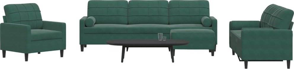 vidaXL vidaXL 4-cz. zestaw wypoczynkowy z poduszkami, ciemnozielony, aksamit