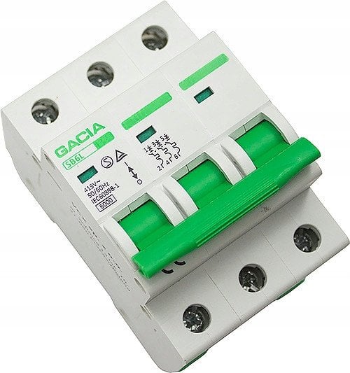 Wyłącznik nadmiarowoprądowy,6kA,B,3-pola,50A GACIA SB6L B 3P 50A