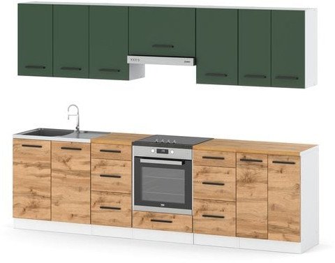 Kuchnia Modułowa Duża Z Blatem Piekarnik 2.8m Biały Wotan Butelkowa Zieleń