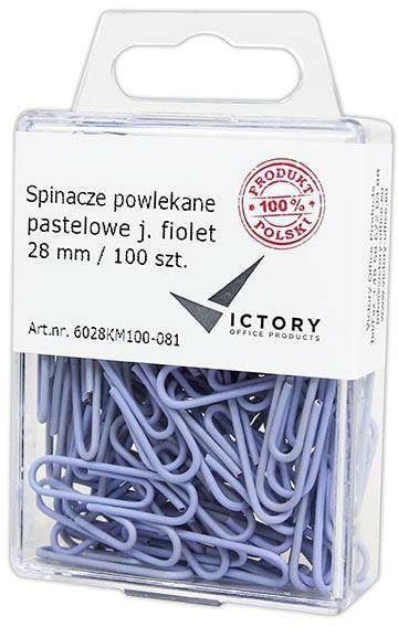 Victory Office Product SPINACZE BIUROWE VICTORY OFFICE 28MM 100 SZT. OKRĄGŁE PASTELOWE JASNOFIOLETOWE POJEMNIK PLASTIKOWY ZAWIESZANY