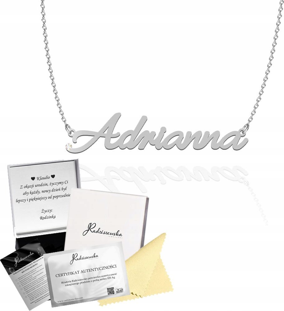 Radziszewska Jewellery Naszyjnik Srebrny z Imieniem ADRIANNA Łańcuszek SREBRO 925 ŻYCZENIA GRATIS