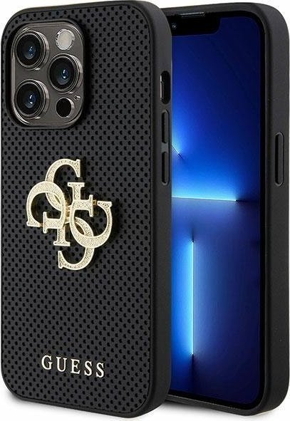 Guess GUHCP15XPSP4LGK iPhone 15 Pro Max 6.7" czarny/black hardcase Leather Perforated 4G Glitter Logo