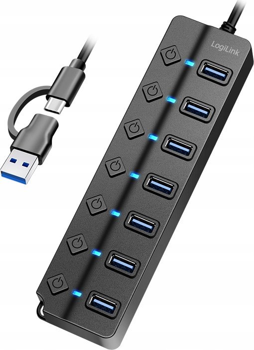 HUB USB LogiLink LogiLink USB 3.2 Gen1 Hub 7 Port Ein-/Ausschalter schwarz