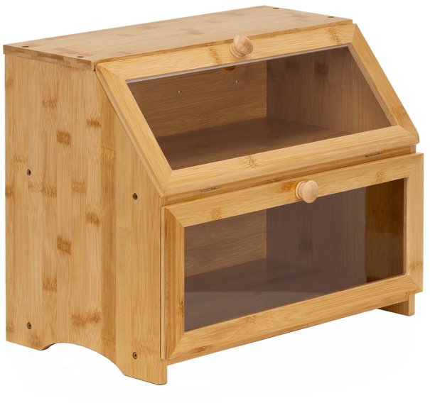 Chlebak zamykany, dwupoziomowy, szafka na pieczywo, bambusowy UNIWERSALNY