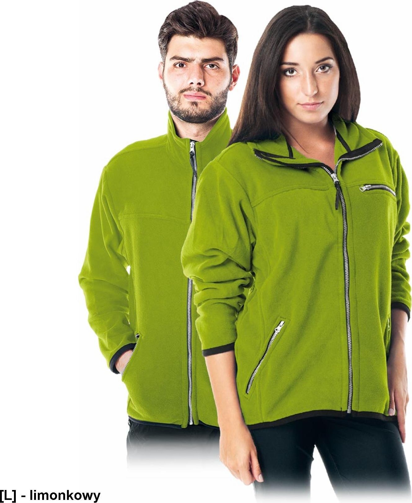 R.E.I.S. POLAR-HONEY - biała bluza miła w dotyku, krótko strzyżony polar, 100% poliester 290 g/m2, suwak, 3 zasuwane kieszenie - limonkowy 2XL