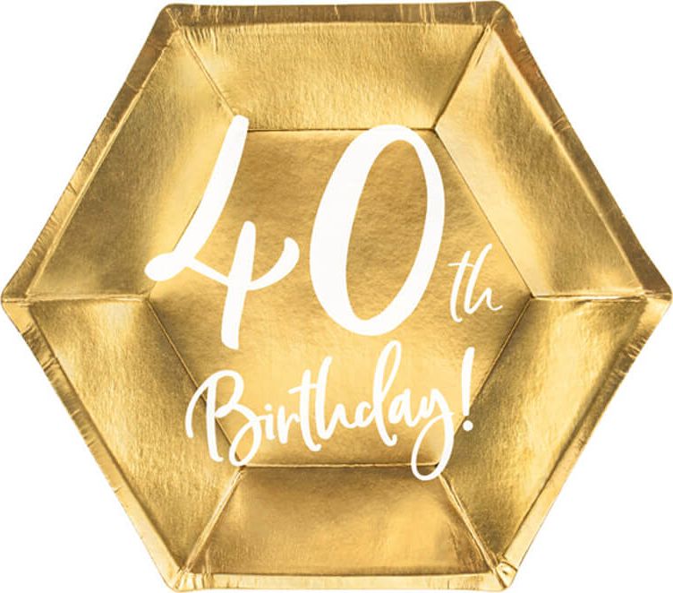 Party Deco Talerzyki na czterdzieste urodziny złote - 20 cm - 6 szt. uniwersalny (44890-uniw) - 44890-uniw
