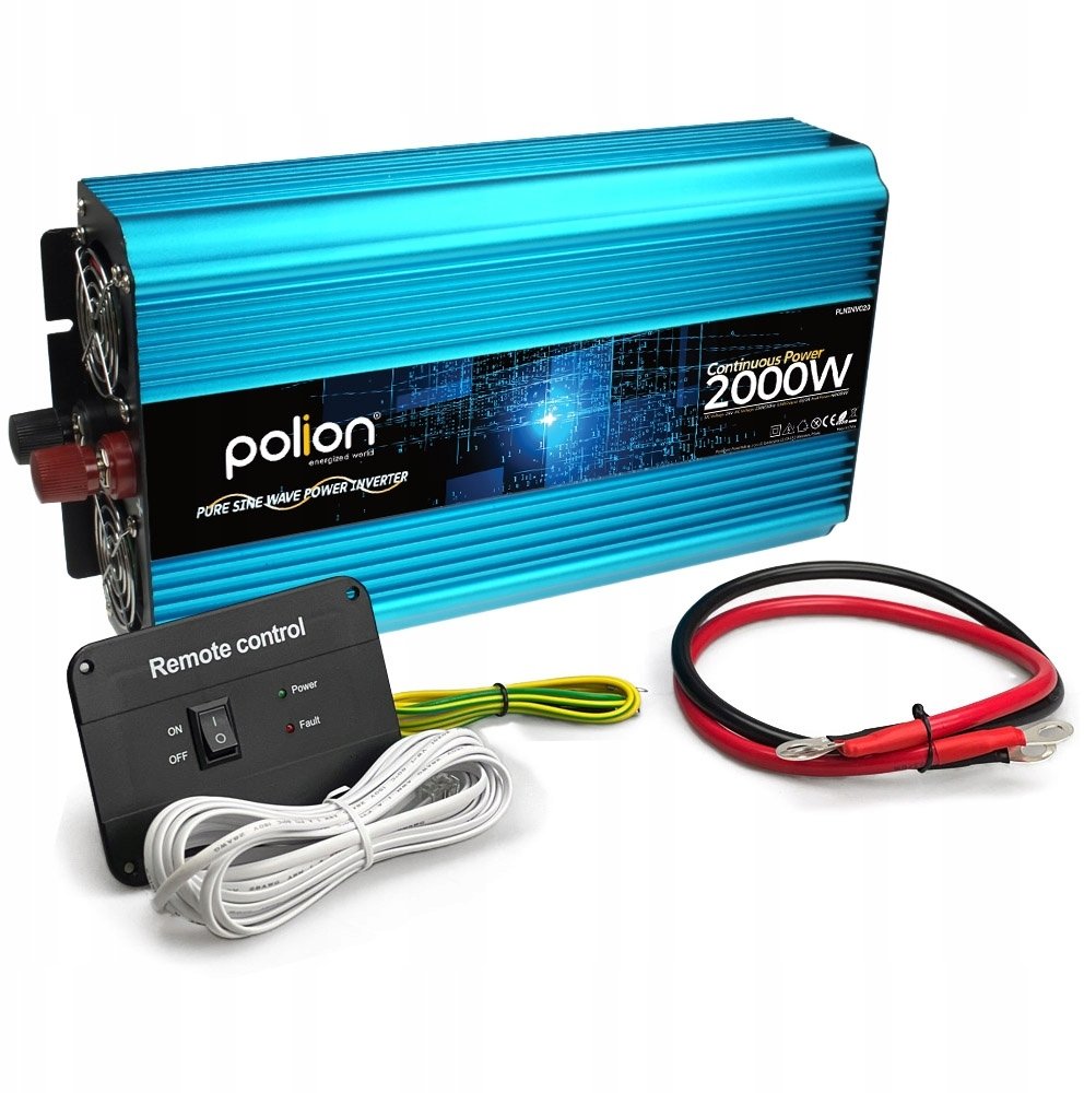 Przetwornica samochodowa 24V/230V 2000W czysty sinus, pilot, LCD