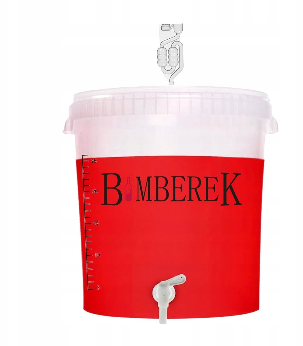 POJEMNIK FERMENTACYJNY 33l RURKA + KRAN WIADRO BEZBARWNE NA WINO PIWO