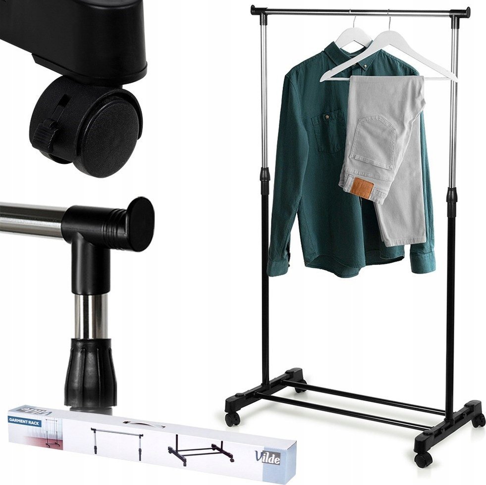 Vilde Wieszak na Ubrania Stojący na Kółkach Metalowy Czarny Solidny VILDE 140 cm