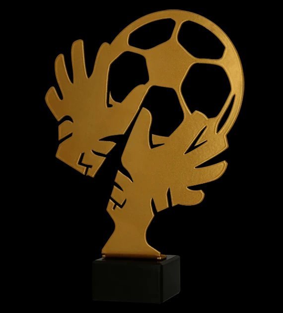 Victoria Sport Trofeum metalowe z marmurową podstawą - Piłka nożna rękawica bramkarska + piłka - ver. 2