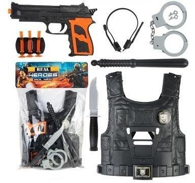 Zestaw siły specjalne, kamizelka, pałka, kajdanki, nóż, pistolet 101728