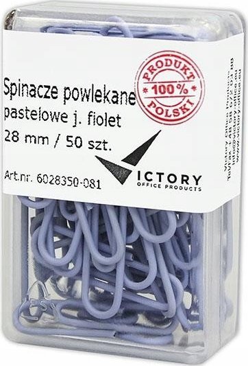 Victory Office Product SPINACZE BIUROWE VICTORY OFFICE 28MM 50 SZT. OKRĄGŁE PASTELOWE JASNOFIOLETOWE POJEMNIK PLASTIKOWY