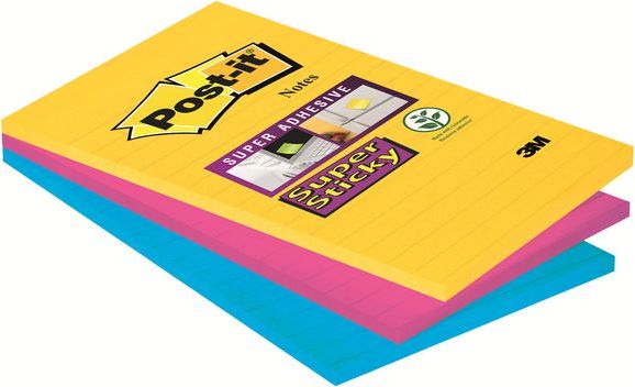 Post-it Bloczek SUPER STICKY 4690-SS3RIO-EU w linie, paleta RIO DE JANEIRO, 101x152mm, 3x90 kartek (3M0259)