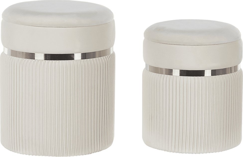 Beliani Zestaw 2 welurowych pufów ze schowkiem biały CAMDENTON