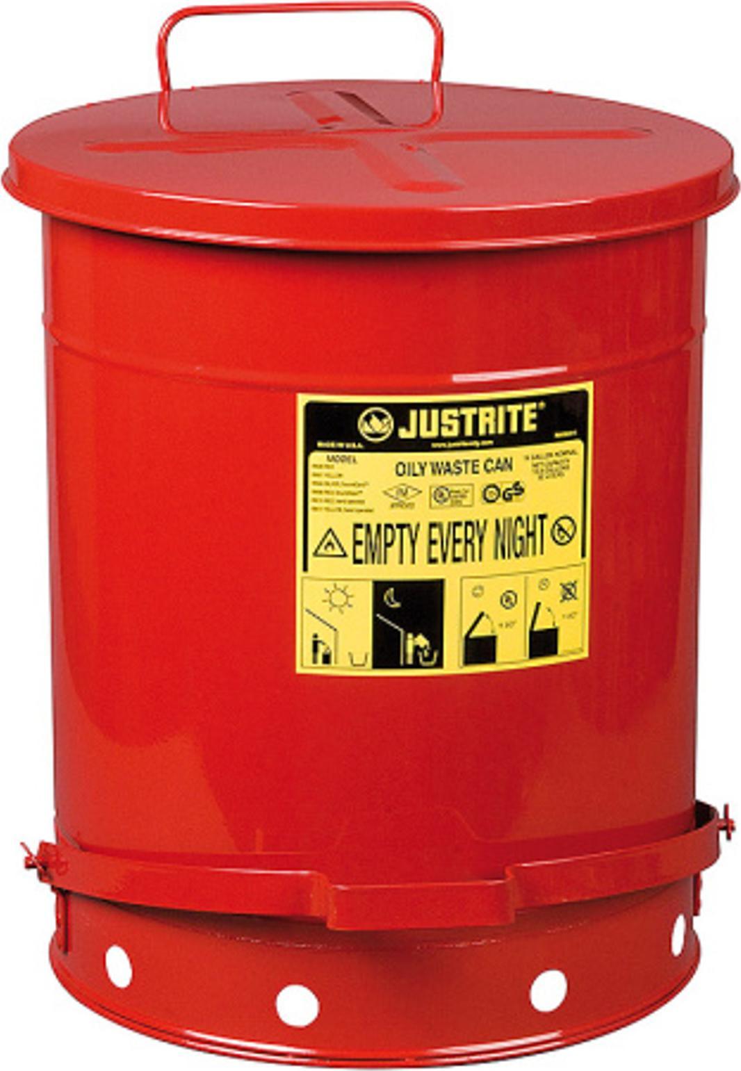 Justrite Kosz na odpady łatwopalne i zaolejone czyściwo szmaty - atesty FM / UL poj. 53L Kosz na odpady łatwopalne i zaolejone czyściwo szmaty - atest