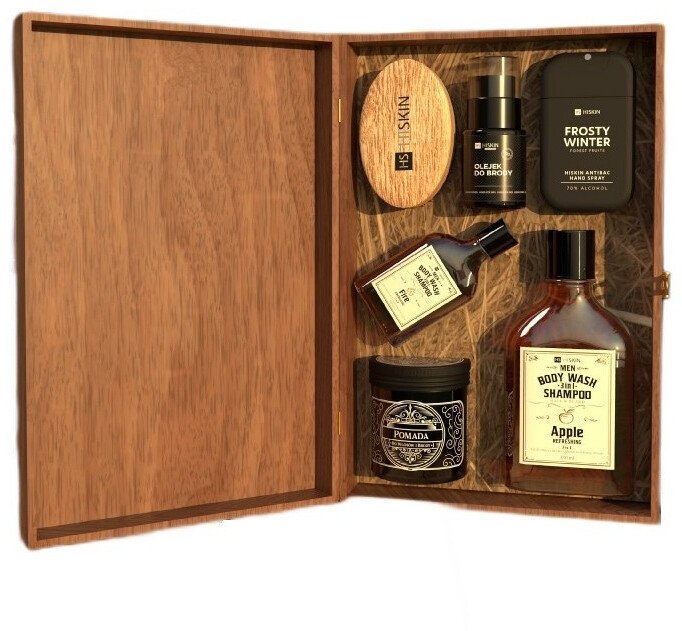 HiSkin Gentleman Classic zestaw żel do mycia ciała i szampon do włosów i brody 3w1 Apple 330ml + Whisky żel do mycia ciała i