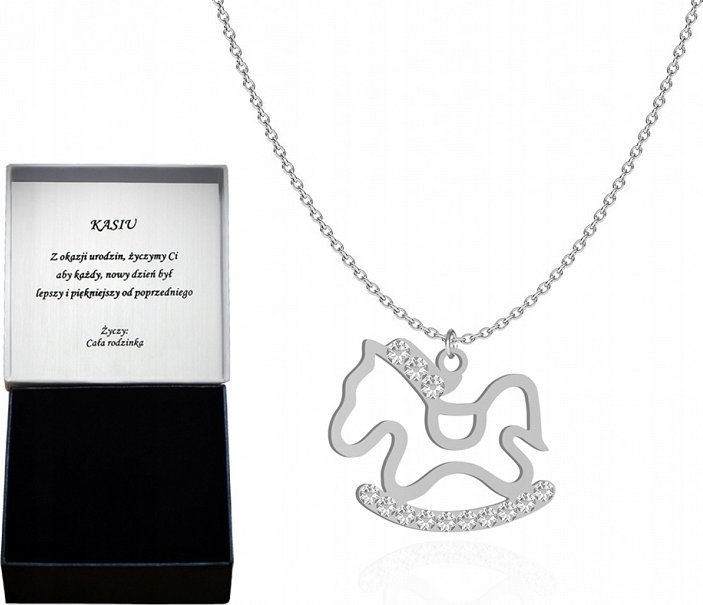 Radziszewska Jewellery Naszyjnik Srebrny 925 Konik na Biegunach Cyrkonie DEDYKACJA PUDEŁKO GRATIS
