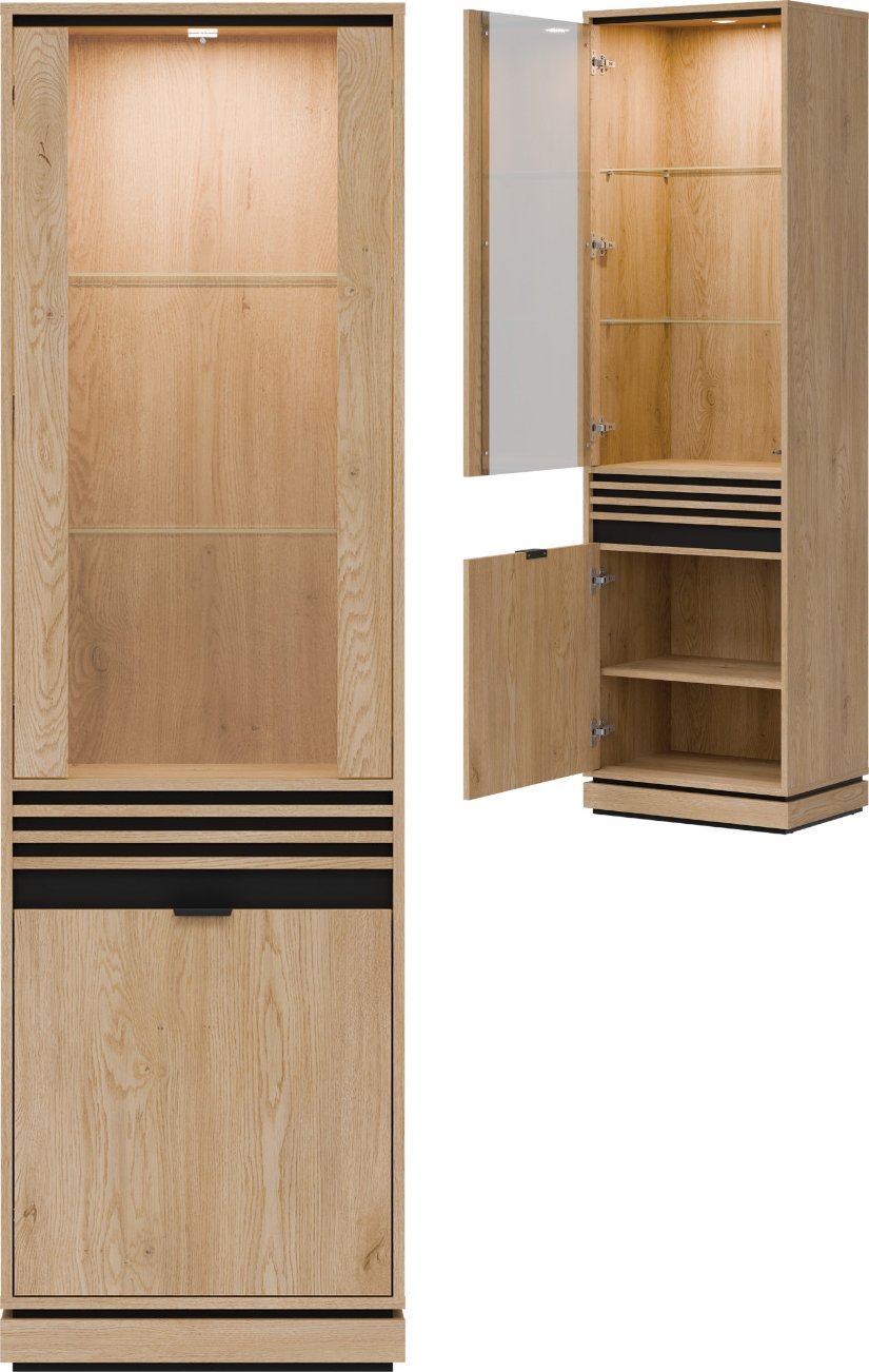 Witryna uniwersalna L/P wysoka z lamelami Dąb Cremona Czarny FERRO FE05