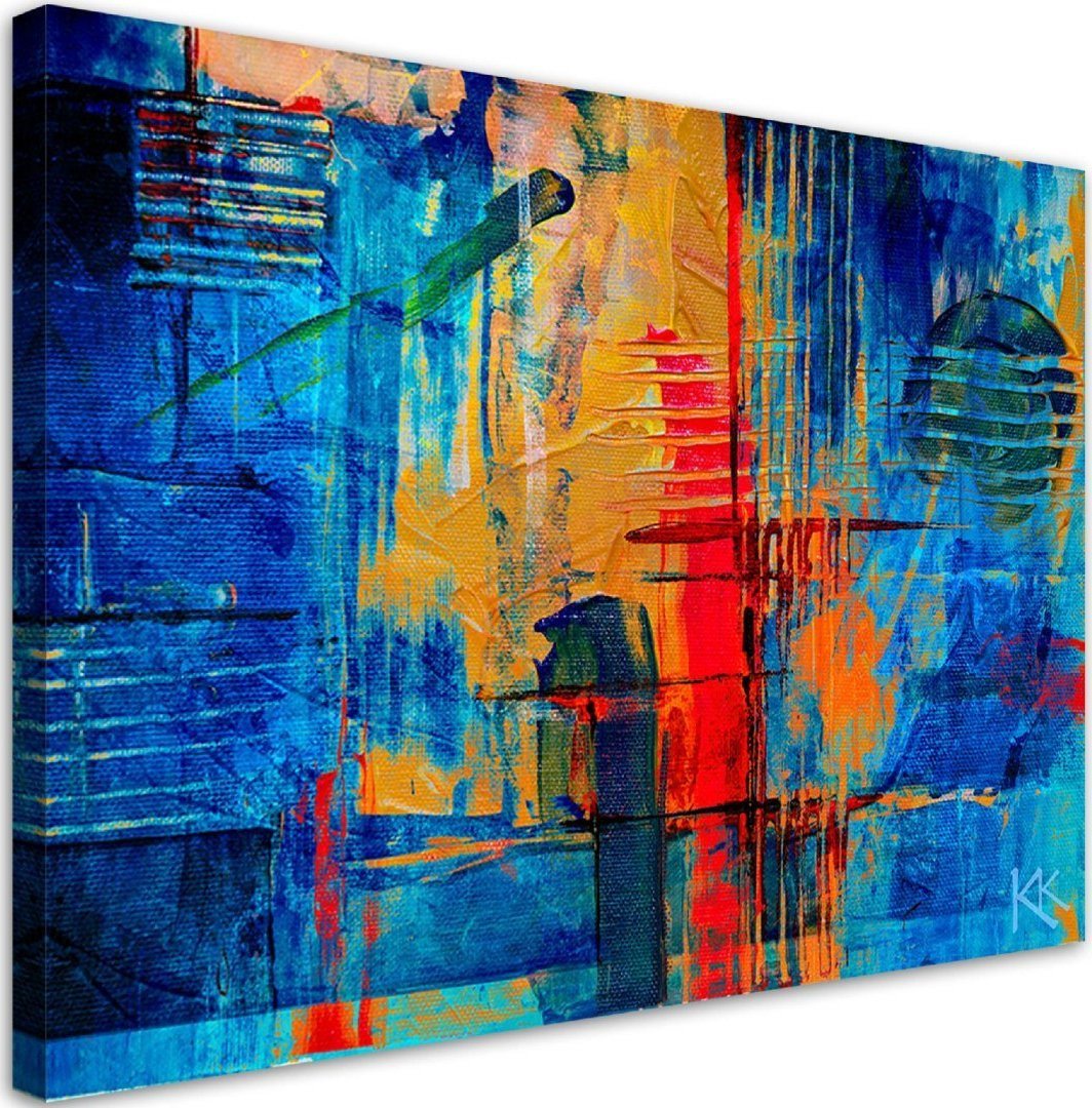 Feeby Obraz na płótnie, Niebieska abstrakcja ręcznie malowana - 90x60