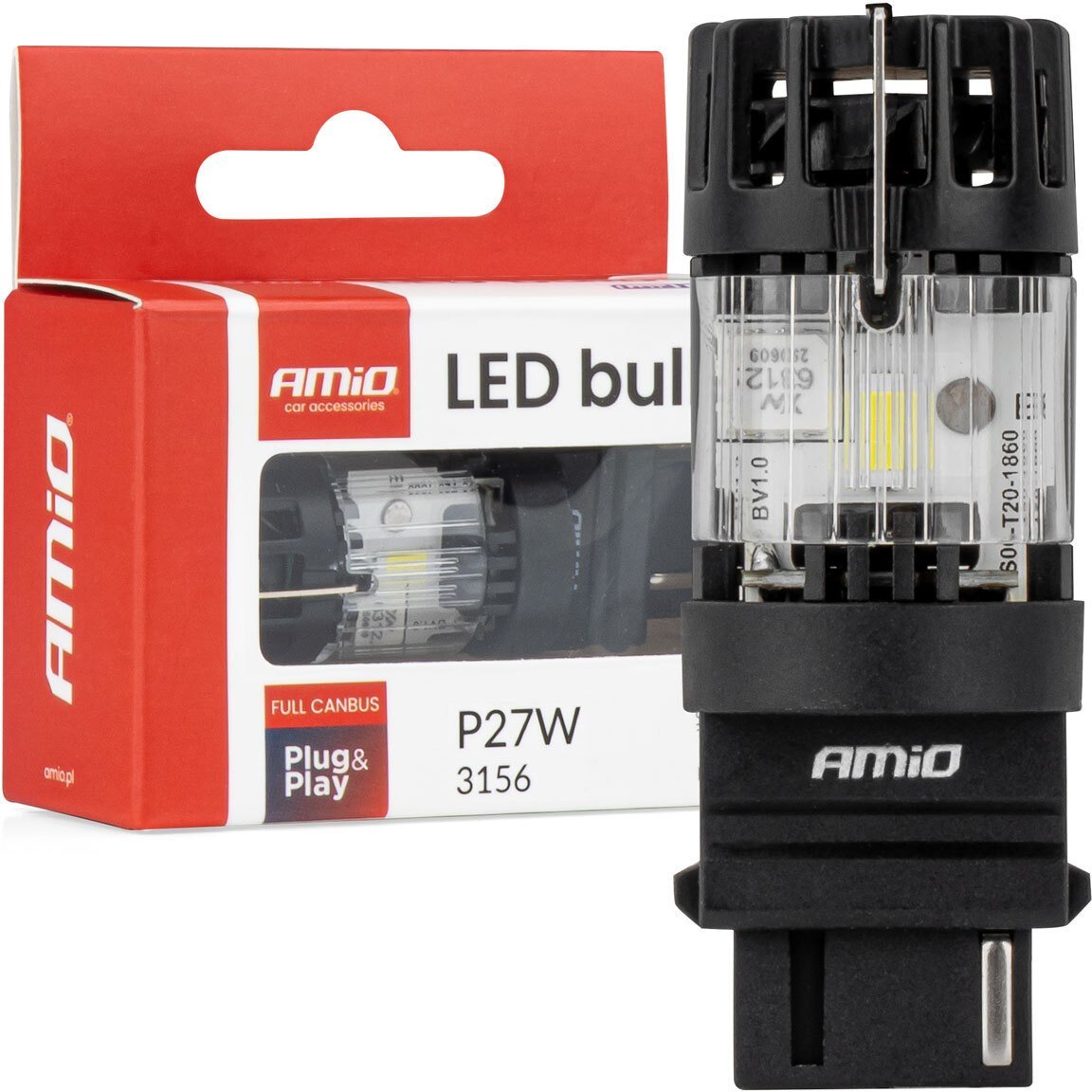 AMiO Żarówka led lumitec 3156 p27w 12v full canbus biały amio-04690