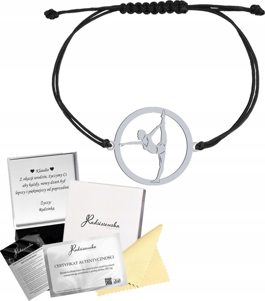 Radziszewska Jewellery Bransoletka Srebrna Gimnastyka 925 Sznurek Prezent Biżuteria GRAWER GRATIS