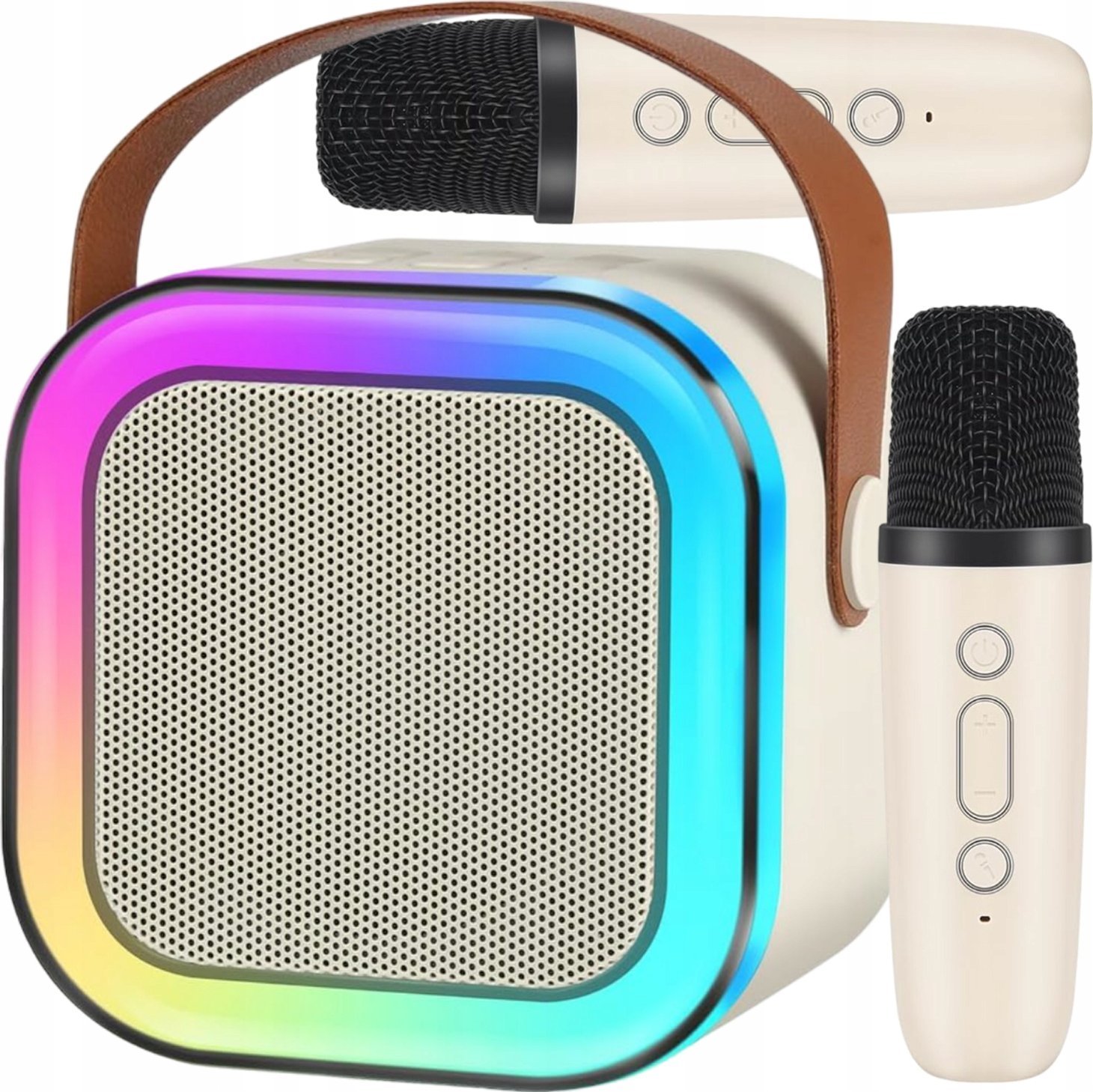 PRZENOŚNY ZESTAW KARAOKE GŁOŚNIK BLUETOOTH RGB DWA MIKROFONY USB MINI JACK