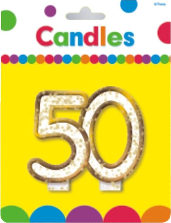 MK Świeczka na 50-tke z brokatem i złotą obwódką - 1 szt. uniwersalny