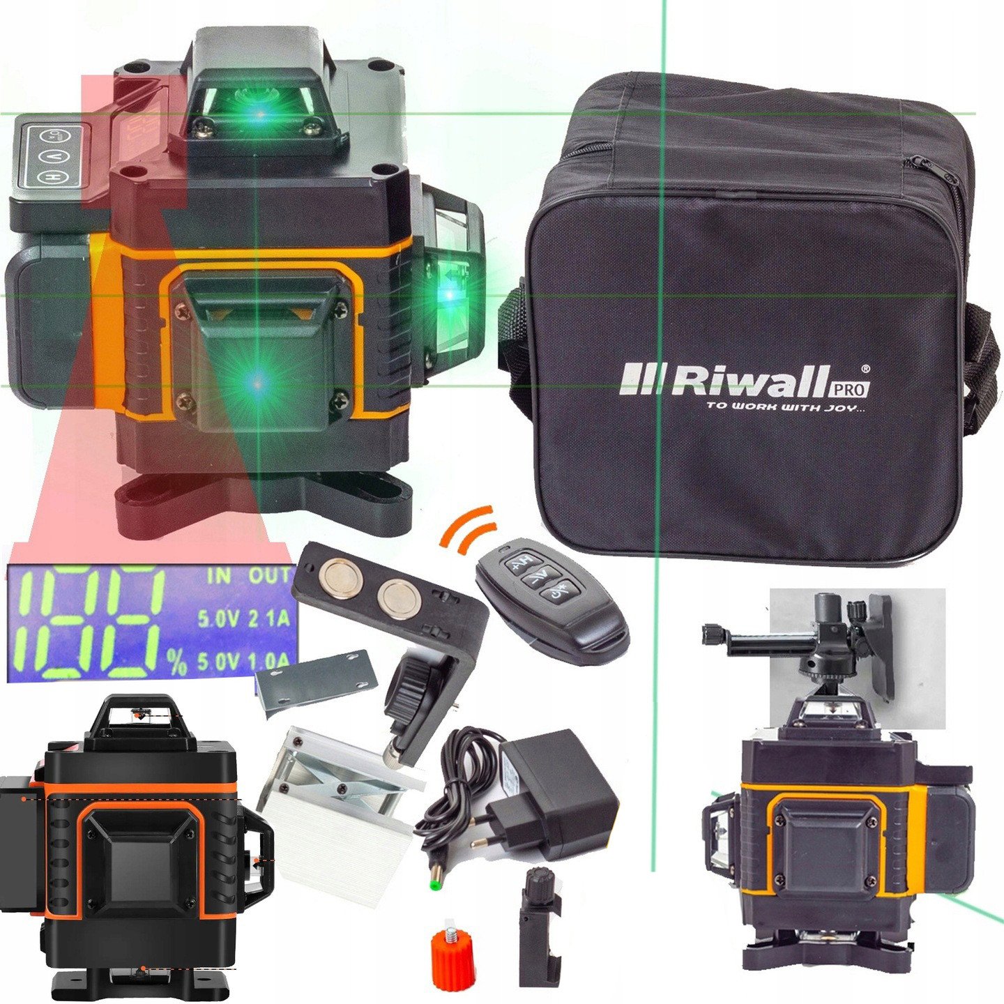 Laser krzyżowy Riwall RNP-01 16 Linii Pro +Zestaw akcesoriów 25 m