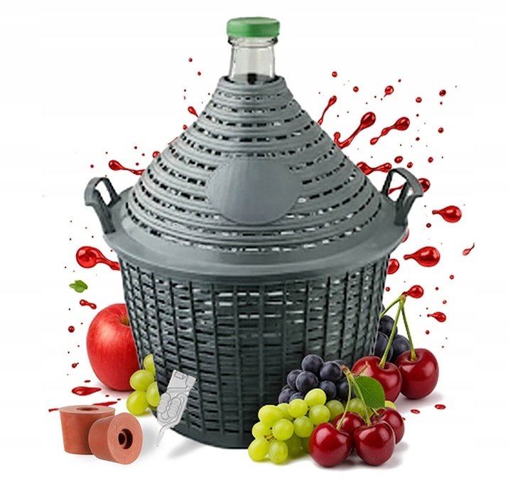 BALON DO WINA 54L W KOSZU GĄSIOR GRUBE SZKŁO DAMA do wina KOREK + RURKA