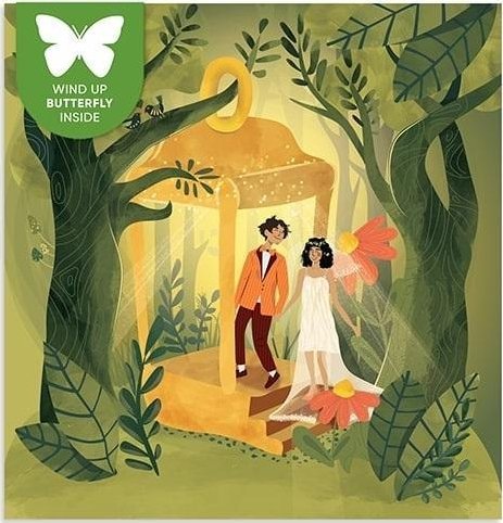 Karnet kwadrat z latającym motylkiem Ślub Lampion