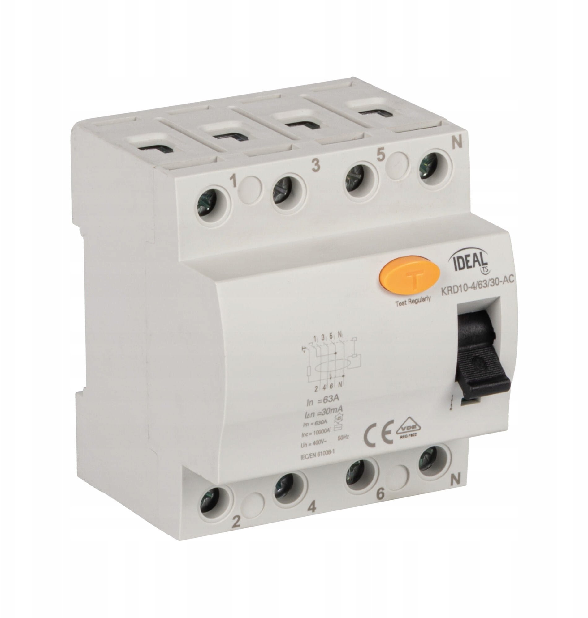 Wyłącznik różnicowoprądowy 4P 63A 0,03A typ AC KRD10-4/63/30-AC 38745