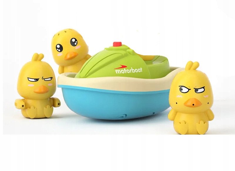 Kaczuszki KĄPIELOWE Zestaw 3 Kaczki ŁÓDKA Skuter Wodny WANNY Zabawka DZIECI