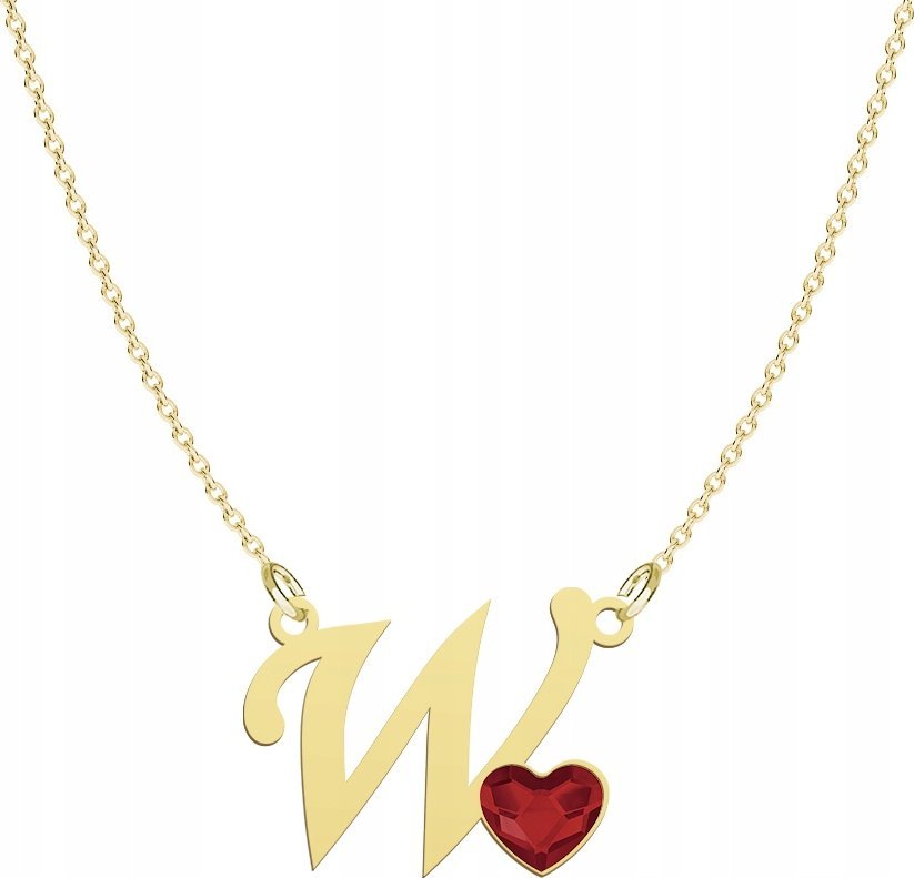 Radziszewska Jewellery Pozłacany Naszyjnik LITERA W z sercem DEDYKACJA