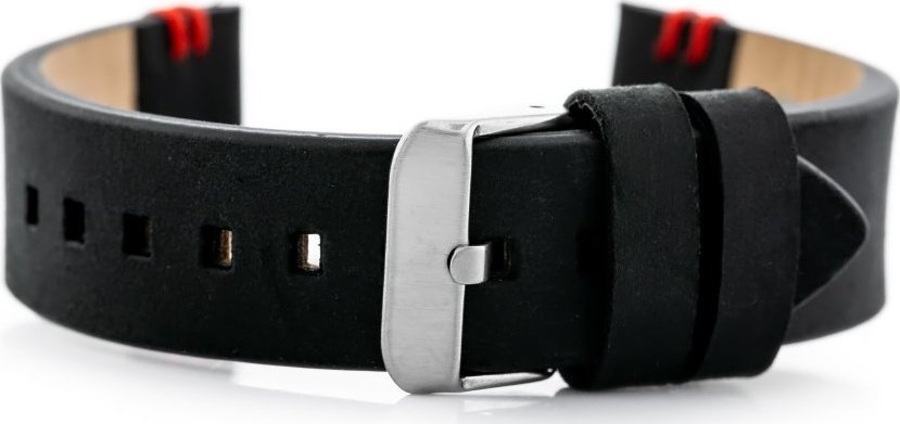 Pasek skórzany do zegarka W110 - czarny/czerwone - 20mm