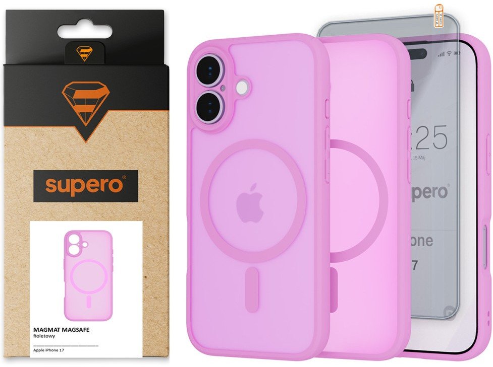 SUPERO Etui matowe Magmat MagSafe do iPhone 17, fioletowy + szkło