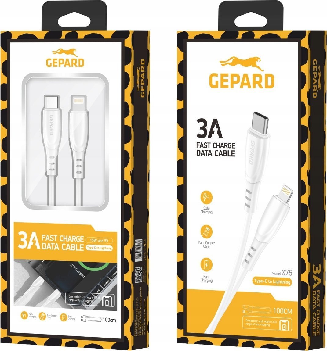 Kabel USB Gepard USB-C - Lightning 1 m Biały (GEP CABCL3A)