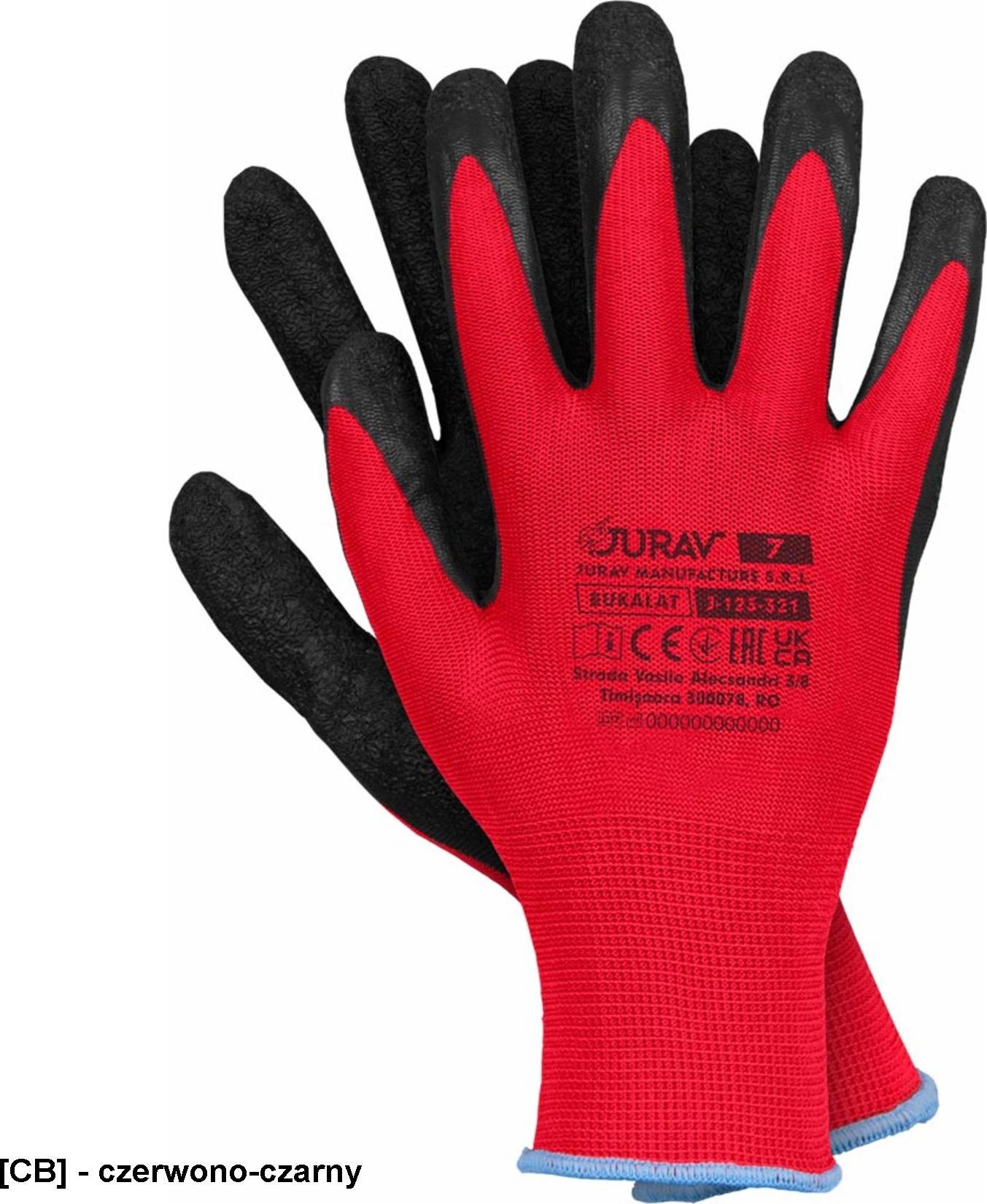 R.E.I.S. J-BUKALAT - Rękawice ochronne, zakończone ściągaczem, 100% poliester (ścieg 13), powlekane lateksem, chropowata struktura zapewnia doskonałą