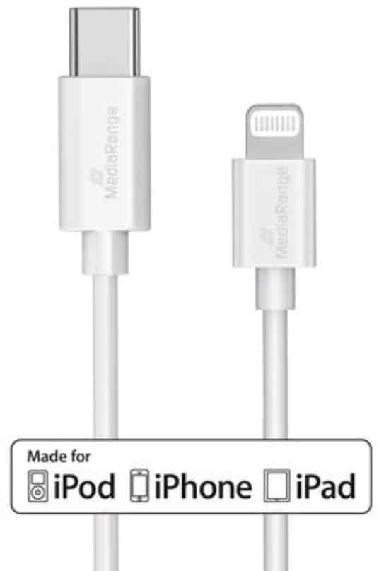 Kabel USB MediaRange USB-C - Lightning 1 m Biały (MRCS215)