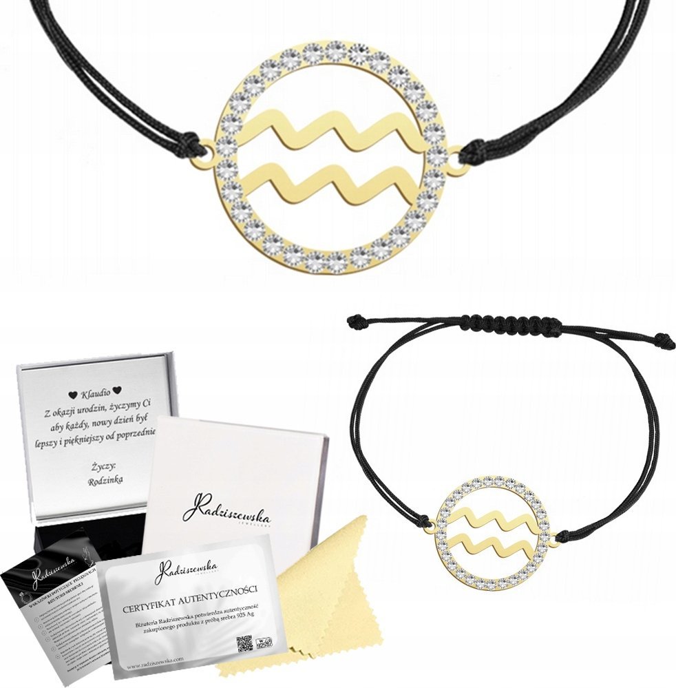 Radziszewska Jewellery Bransoletka Złota Wodnik Znak Zodiaku Srebro9 925 Prezent DEDYKACJA GRATIS