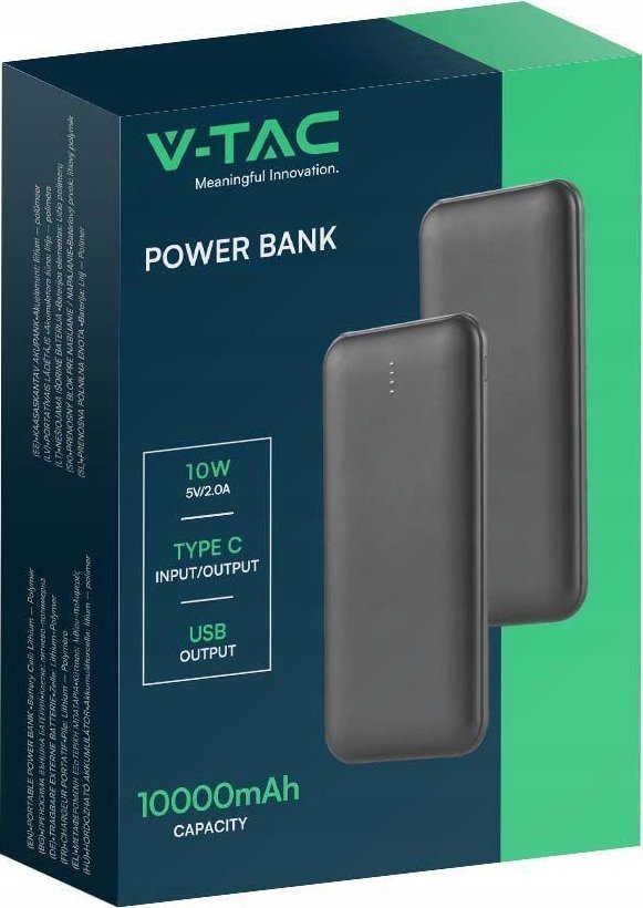 Powerbank V-TAC Power Bank 10000mAh SLIM TYPE C Czarny VT-3527
