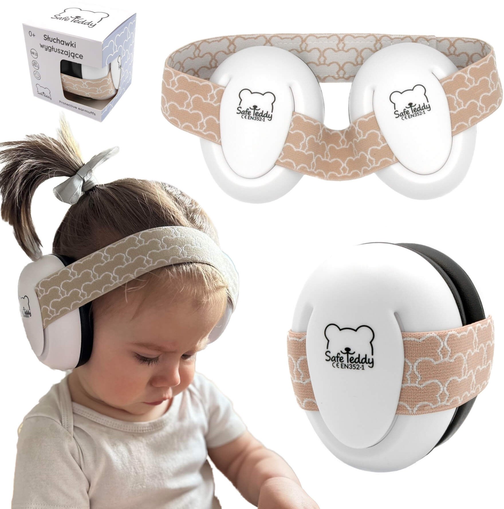 Słuchawki wygłuszające ochronne dzieci niemowląt beż 0miesięcy+ SafeTeddy