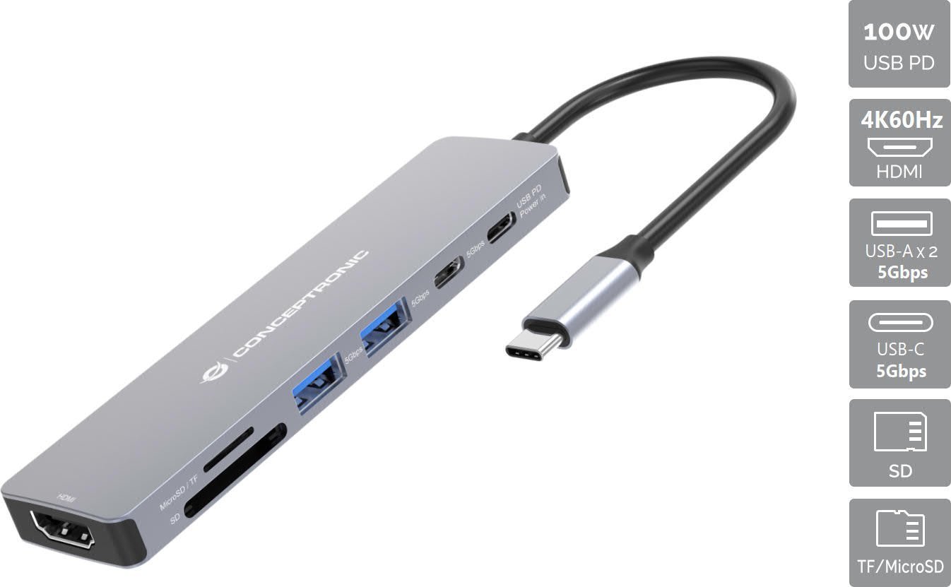 Conceptronic DONN28G stacja dokująca Przewodowa USB 3.2 Gen 1 (3.1 Gen 1) Type-C Szary