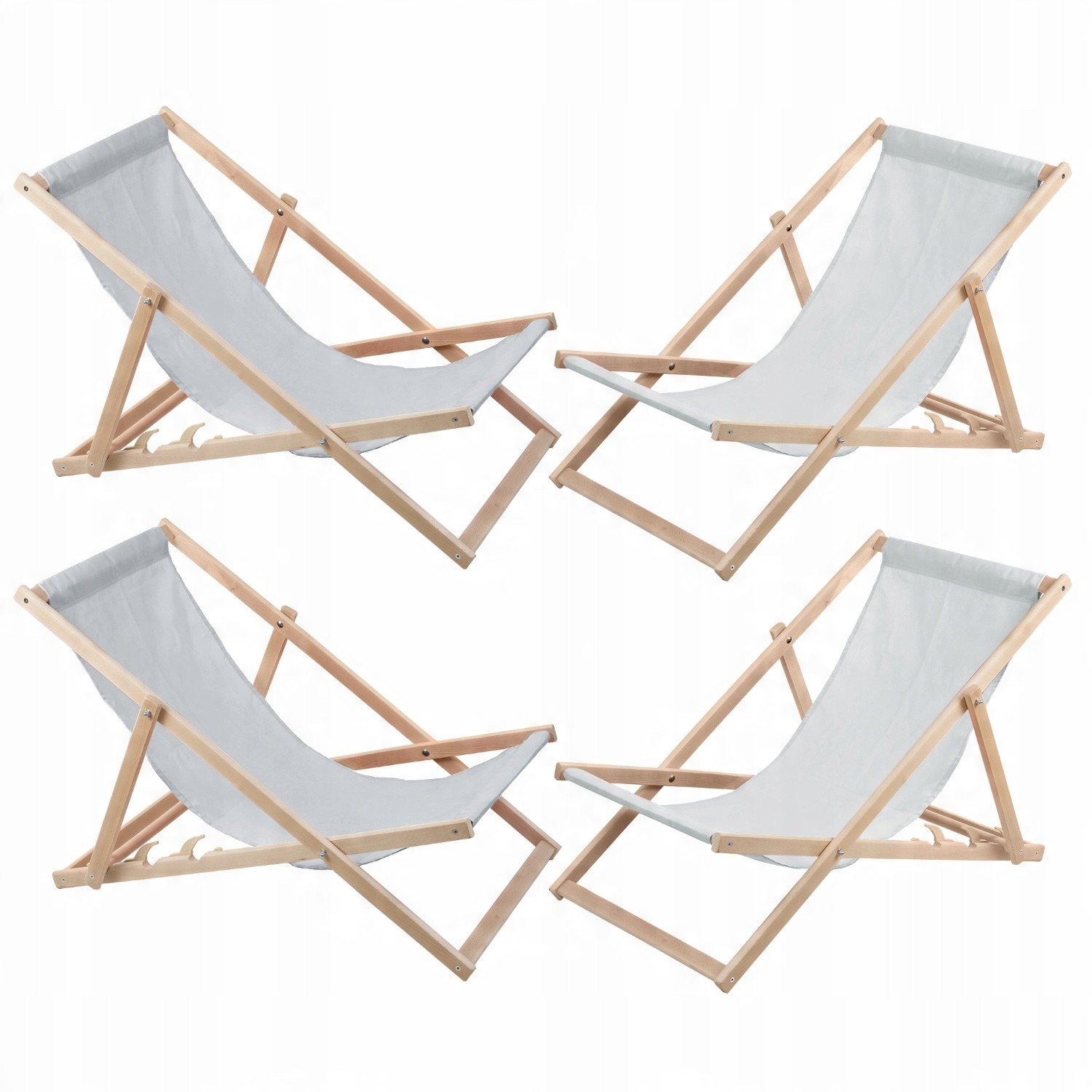 Zestaw czterech leżaków jasny popiel, Woodok, zmontowany